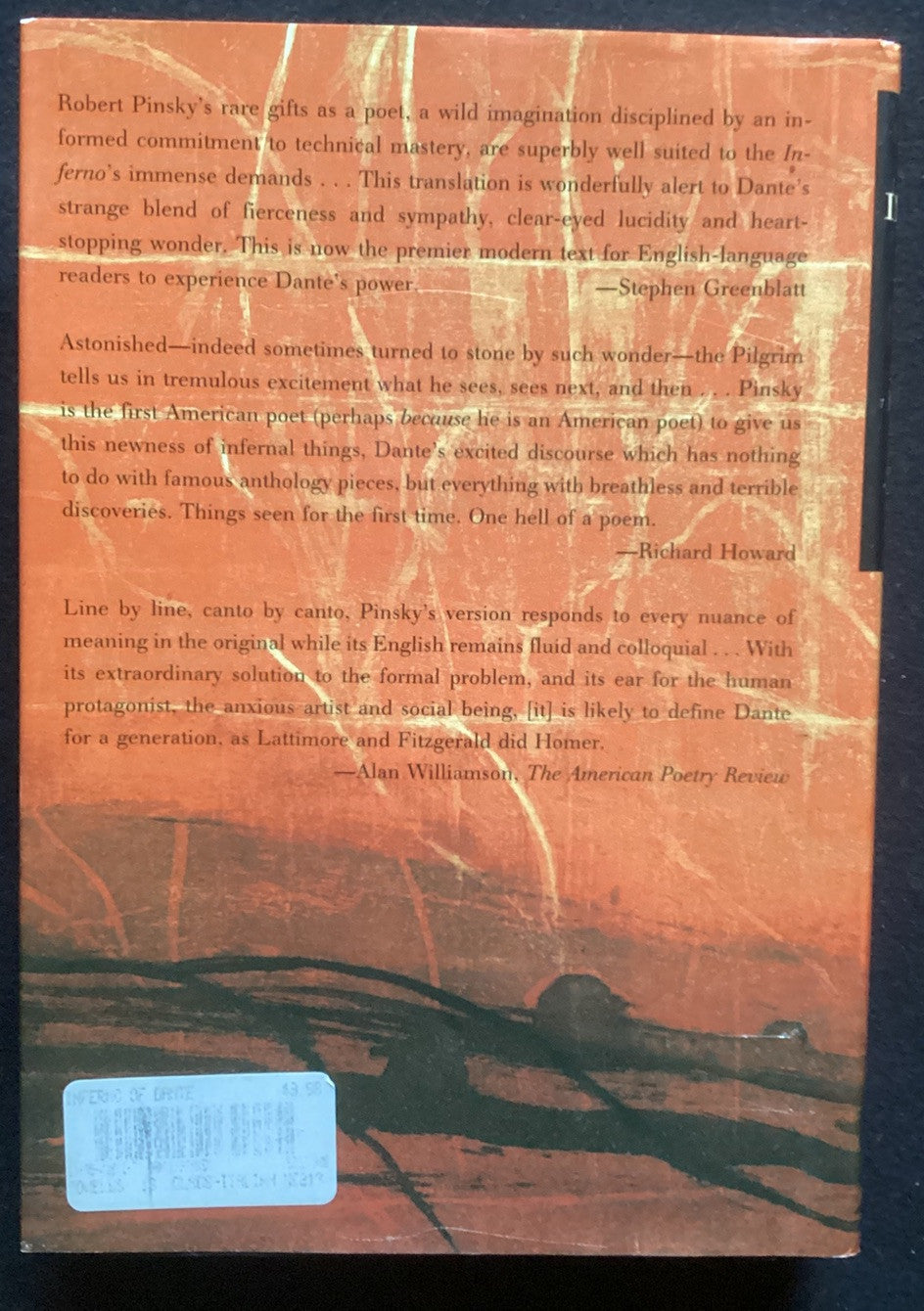 Inferno of Dante : A New Verse Translation, Bilingual Edition by Pinsky 1995 -JD