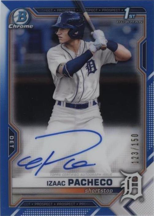 2021 Bowman Draft Chrome Izaac Pacheco 1st  Blue Wave Auto /150 PSA 9 - Tigers