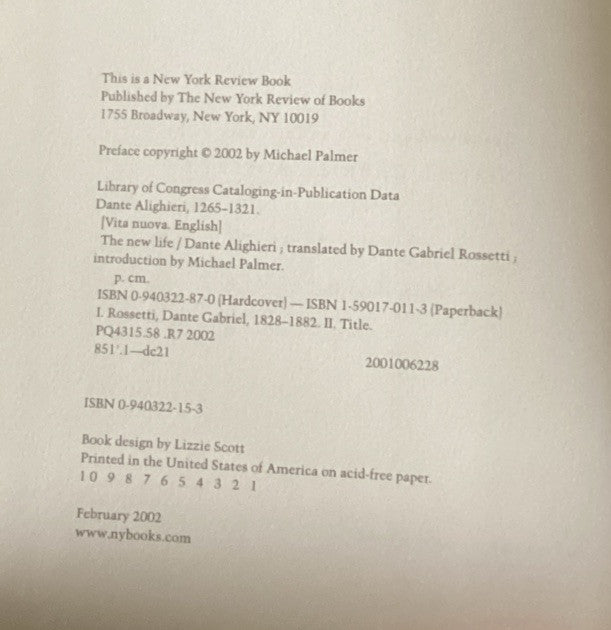 The New Life: Or La Vita Nuova by Alighieri, Dante -JD